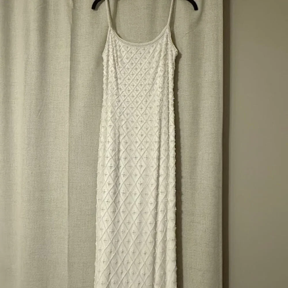 DB Studio Beaded Scoop Neck Spaghetti Strap Midi Dress – White (Bridal) - Picture 3 of 7